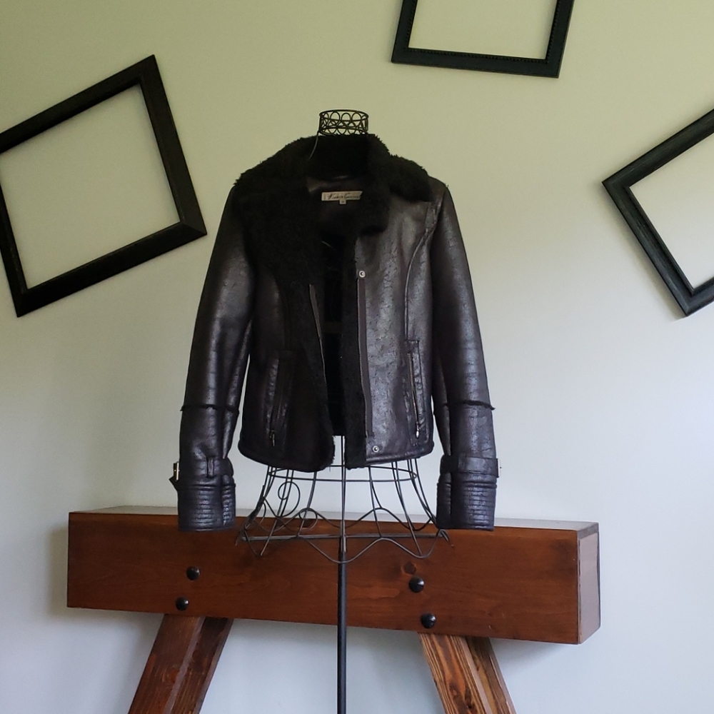 Kenneth Cole faux leather/shearling moto jacket